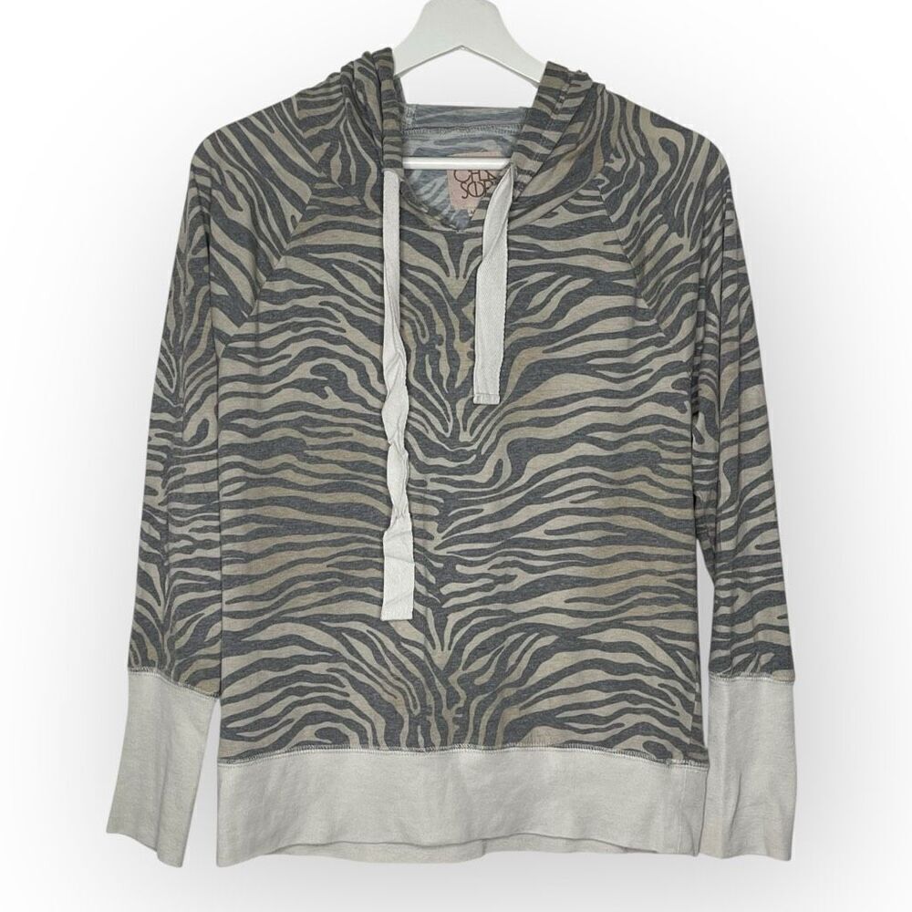Chaser Tiger Animal Print Pullover Hooded Shirt Top Women’s Size Medium
